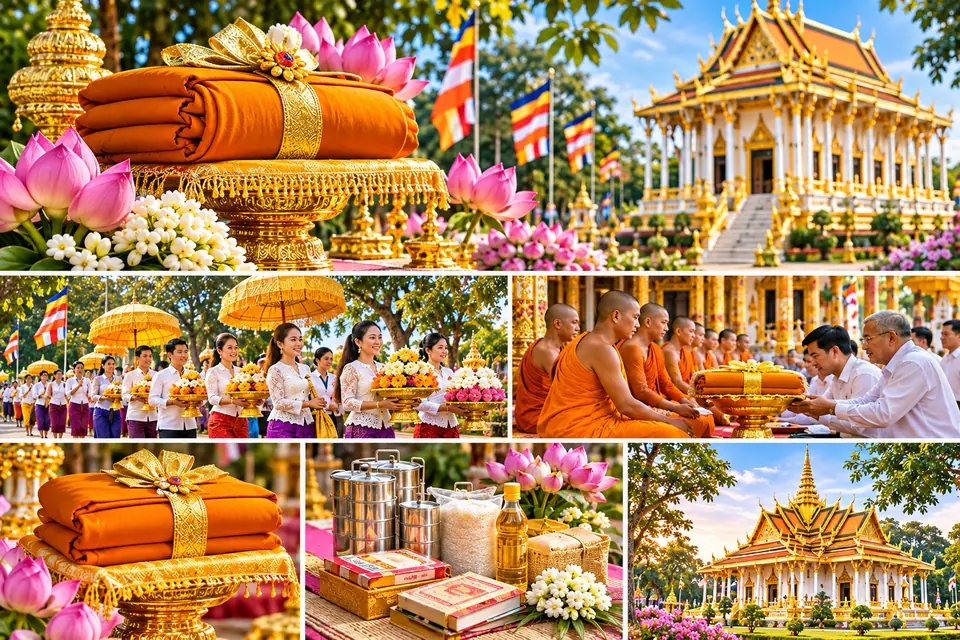សំពត់ចីវរលើពានមាស ក្បួនដង្ហែកឋិន និងព្រះសង្ឃទទួលចីវរ