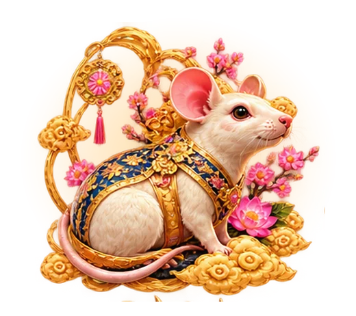 រូបសត្វជូតក្នុងសំពត់មាសជាមួយផ្កាឈូក