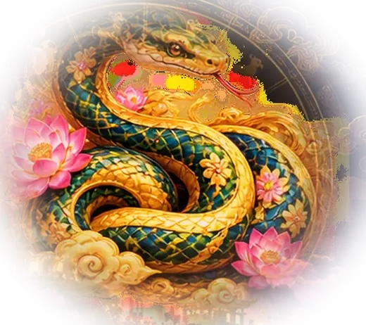 រូបសត្វម្សាញ់ក្នុងសំពត់មាសជាមួយផ្កាឈូក