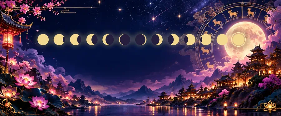 星空中排成一列的十三个月相