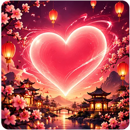 代表爱情配对的发光心形插图