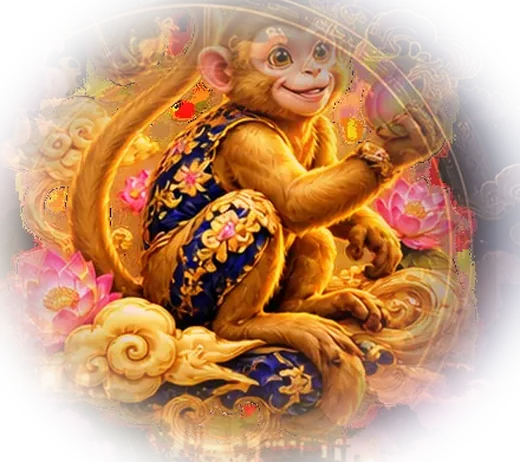 饰有莲花的华丽金猴