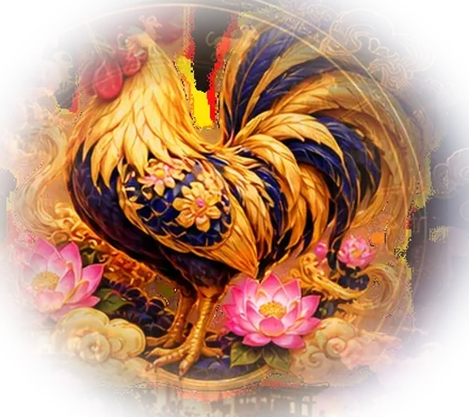饰有莲花的华丽金鸡