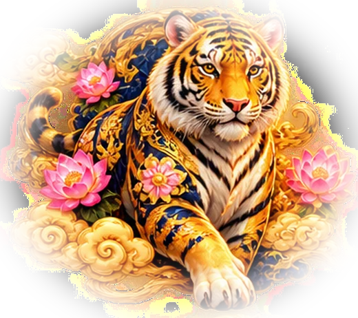 饰有莲花的华丽金虎